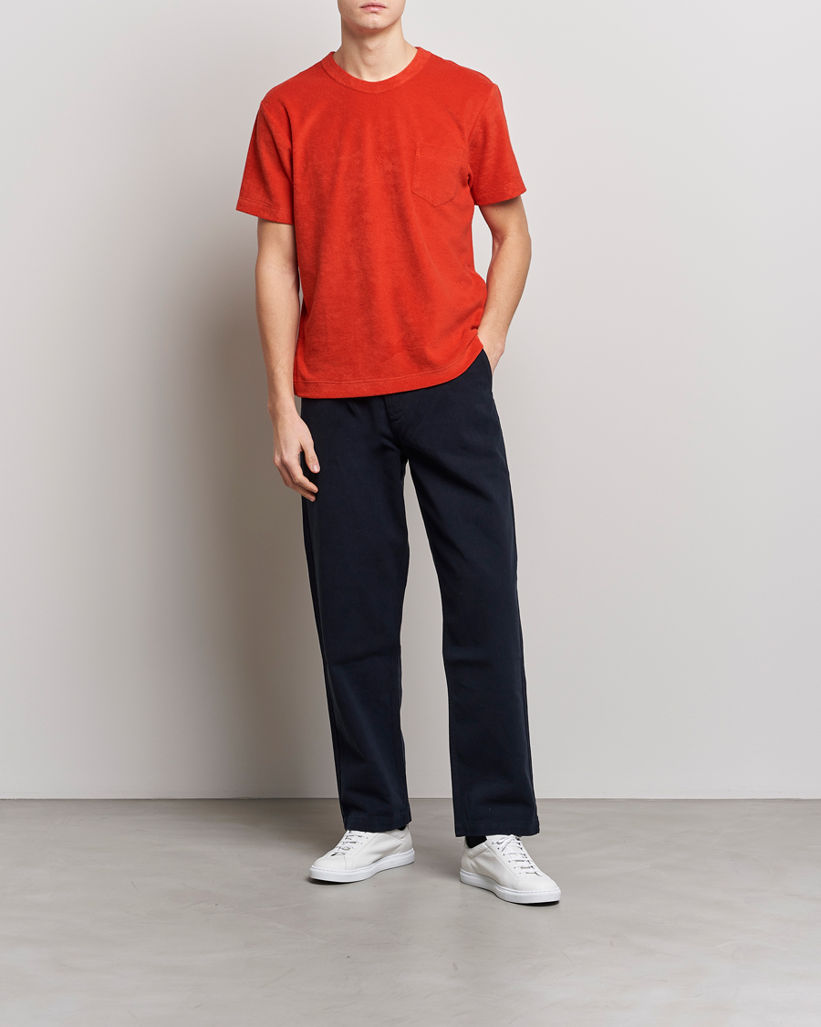 Heren | T-shirts | Howlin' | Fons Cotton Blend Terry Pocket Tee Red Sky