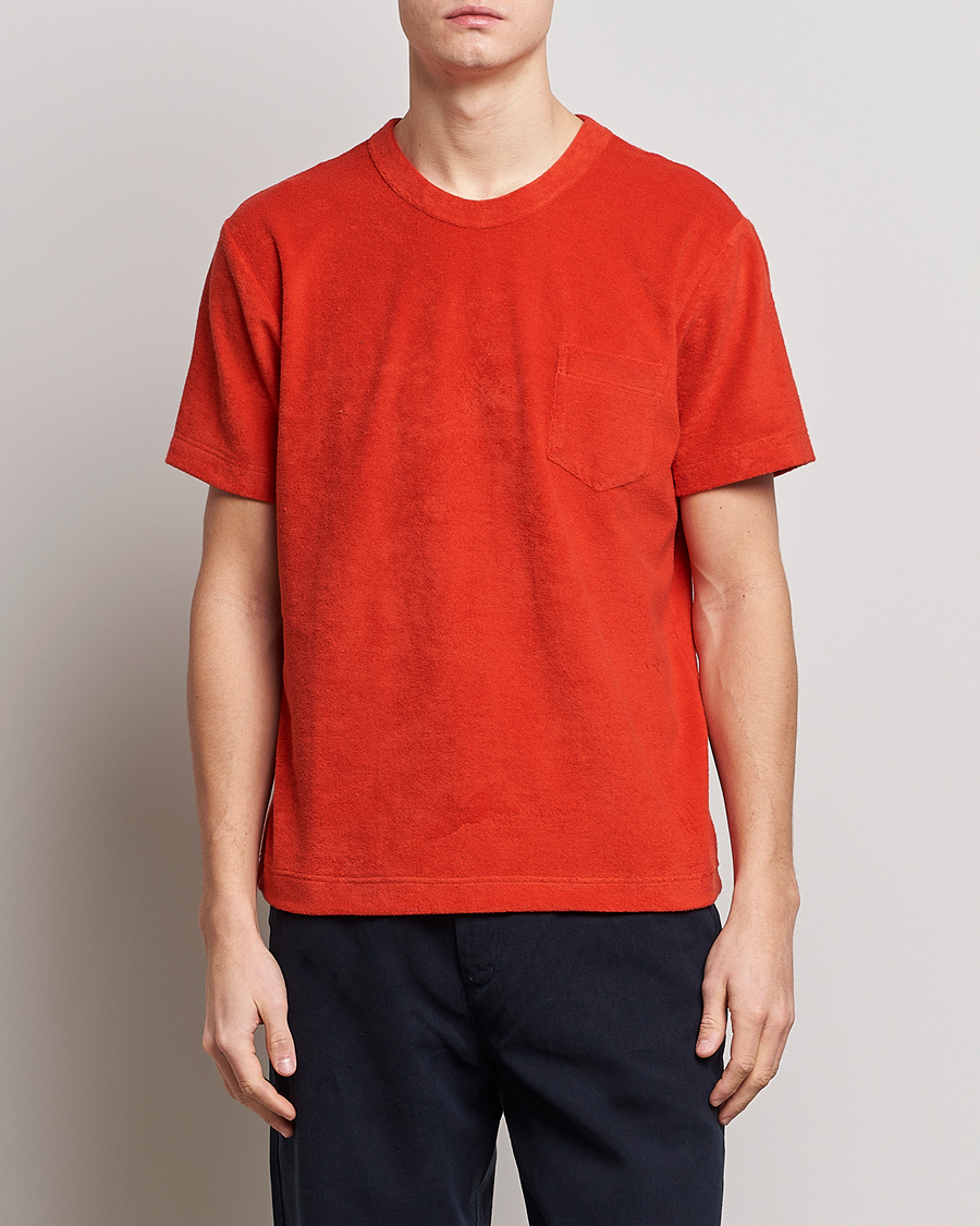 Heren | T-shirts | Howlin' | Fons Cotton Blend Terry Pocket Tee Red Sky