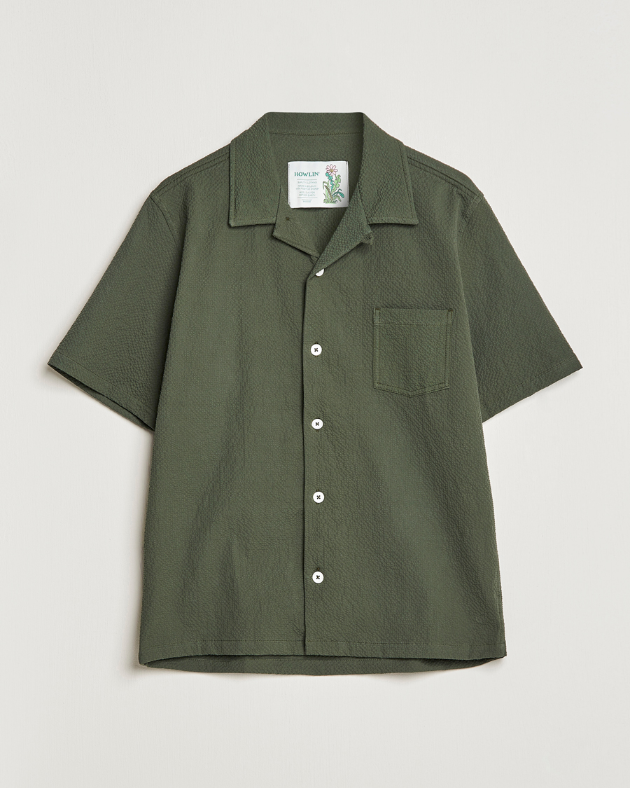 Heren | Overhemden | Howlin' | Short Sleeve Cotton Seersucker Shirt Greenish