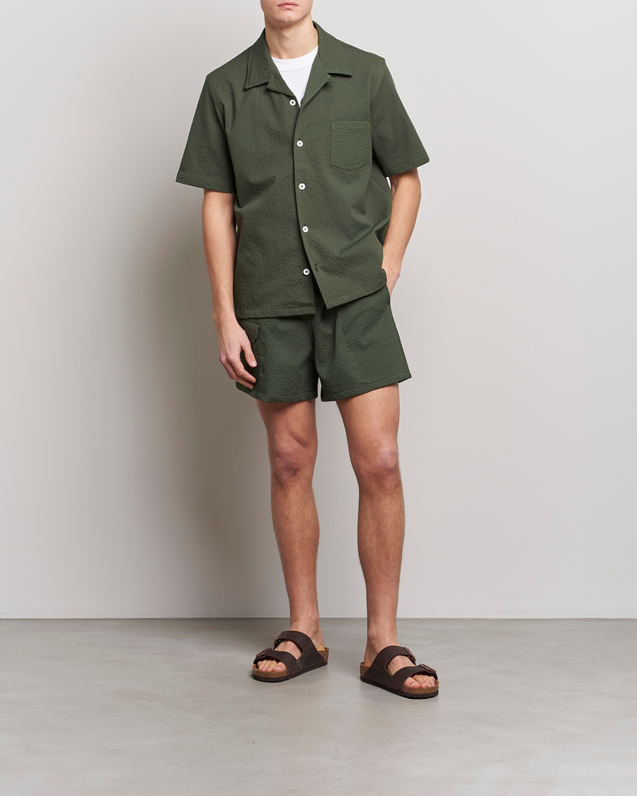 Heren | Overhemden | Howlin' | Short Sleeve Cotton Seersucker Shirt Greenish