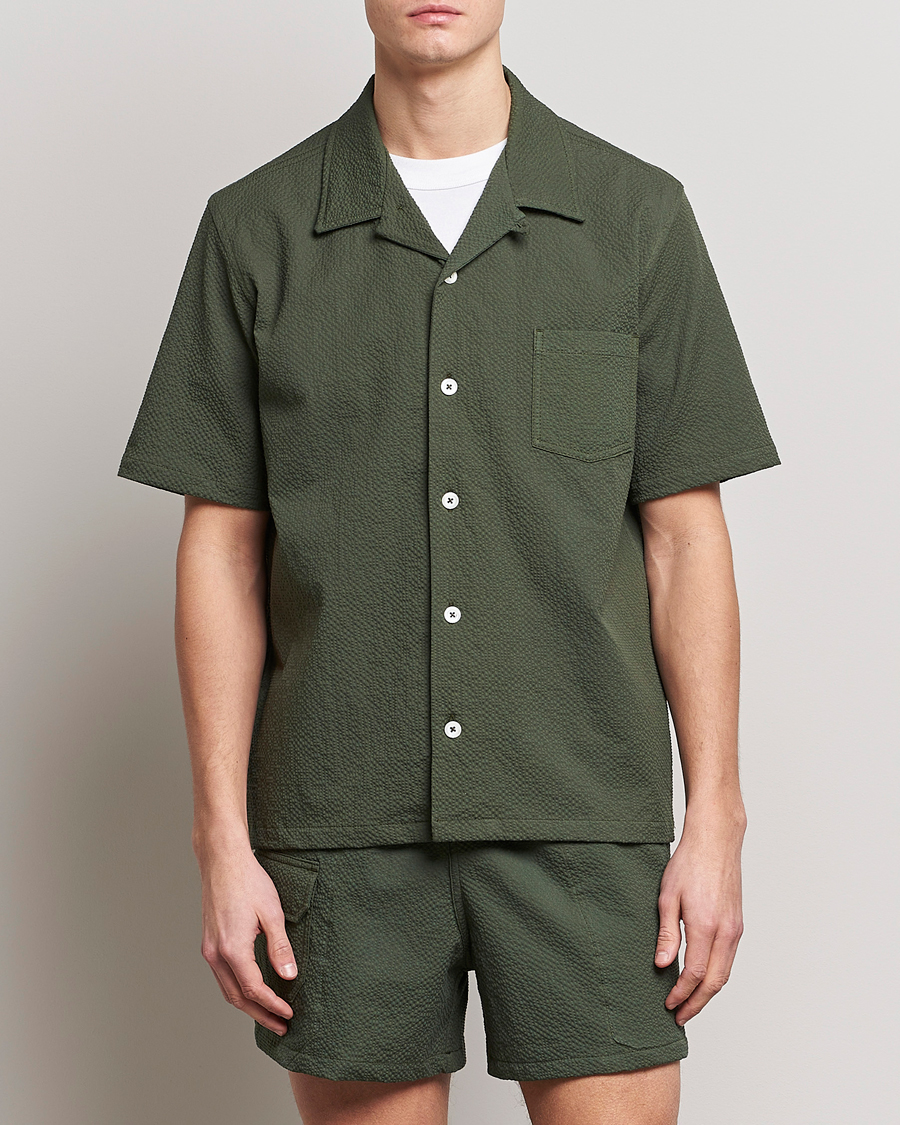 Heren | Overhemden | Howlin' | Short Sleeve Cotton Seersucker Shirt Greenish