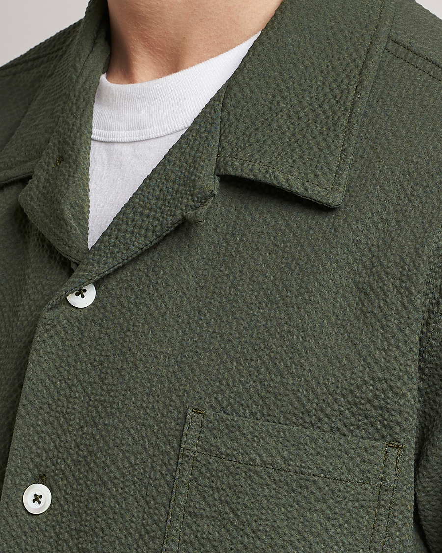 Heren | Overhemden | Howlin' | Short Sleeve Cotton Seersucker Shirt Greenish