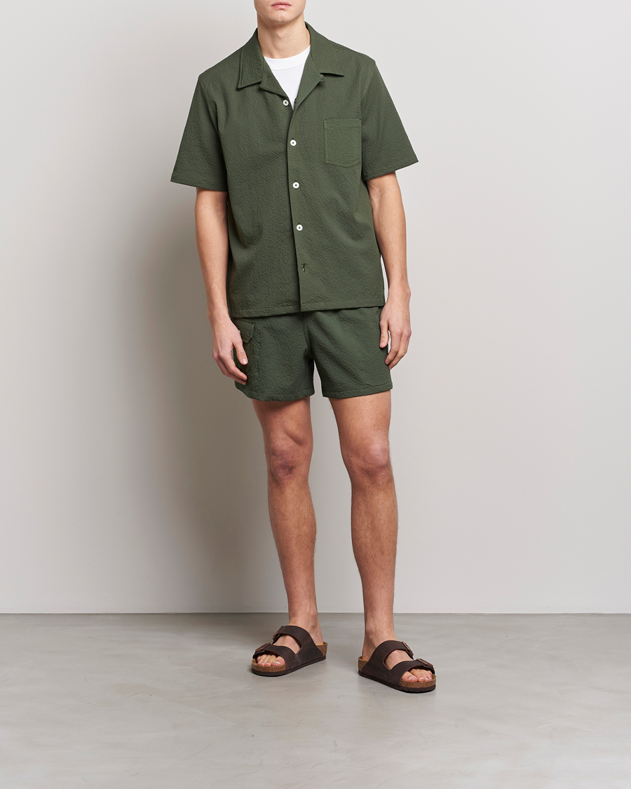 Heren | Korte broek | Howlin' | Cotton Seersucker Shorts Greenish