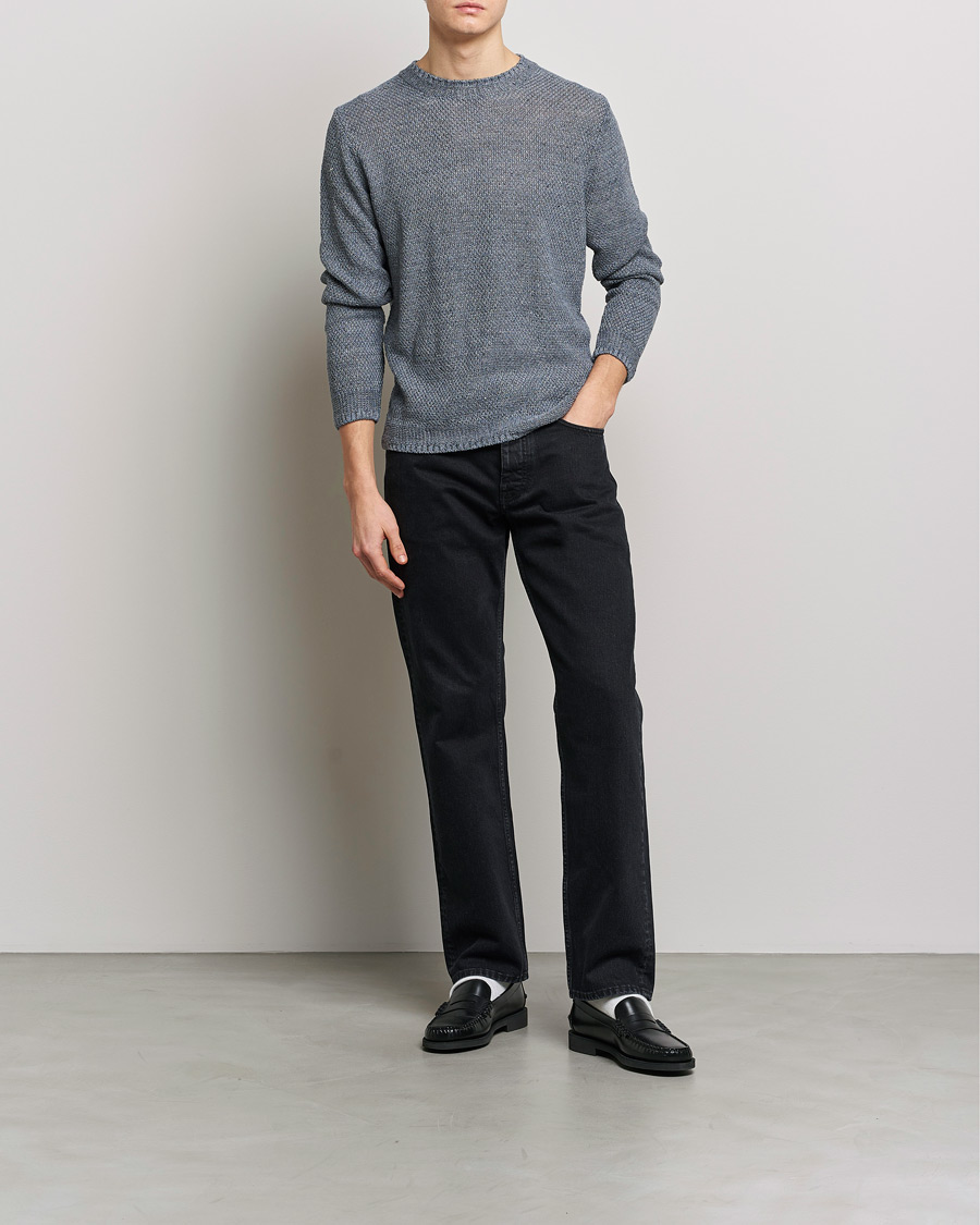 Heren | Truien | Inis Meáin | Moss Stiched Linen Crew Neck Greyish