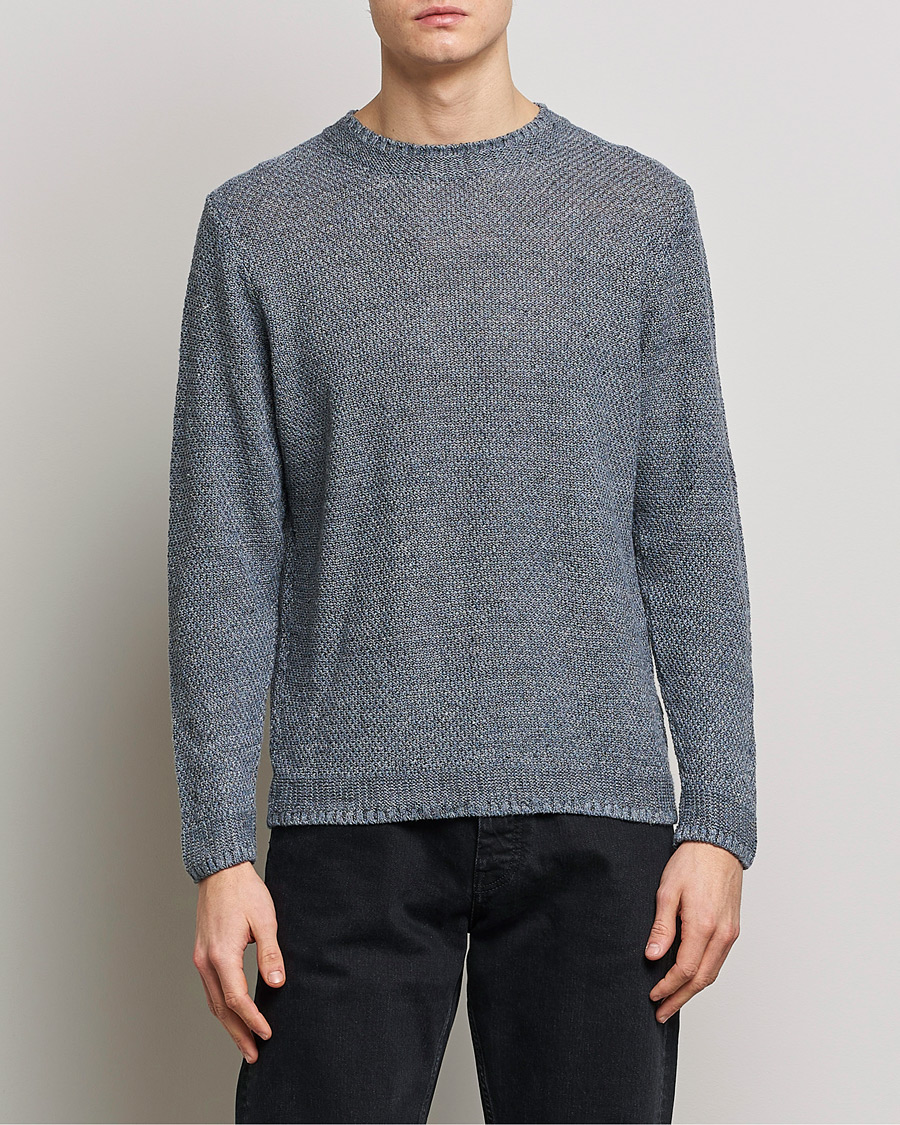 Heren | Truien | Inis Meáin | Moss Stiched Linen Crew Neck Greyish