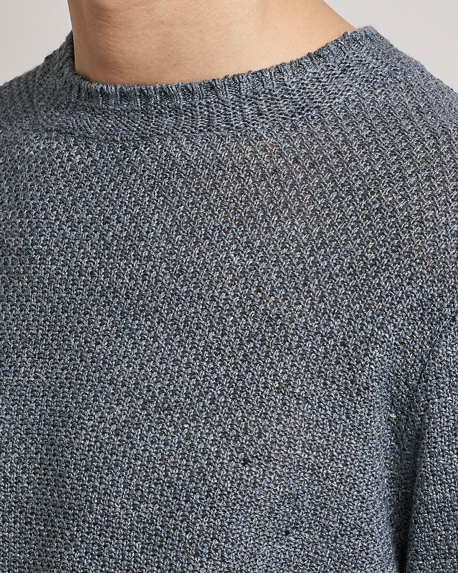 Heren | Truien | Inis Meáin | Moss Stiched Linen Crew Neck Greyish