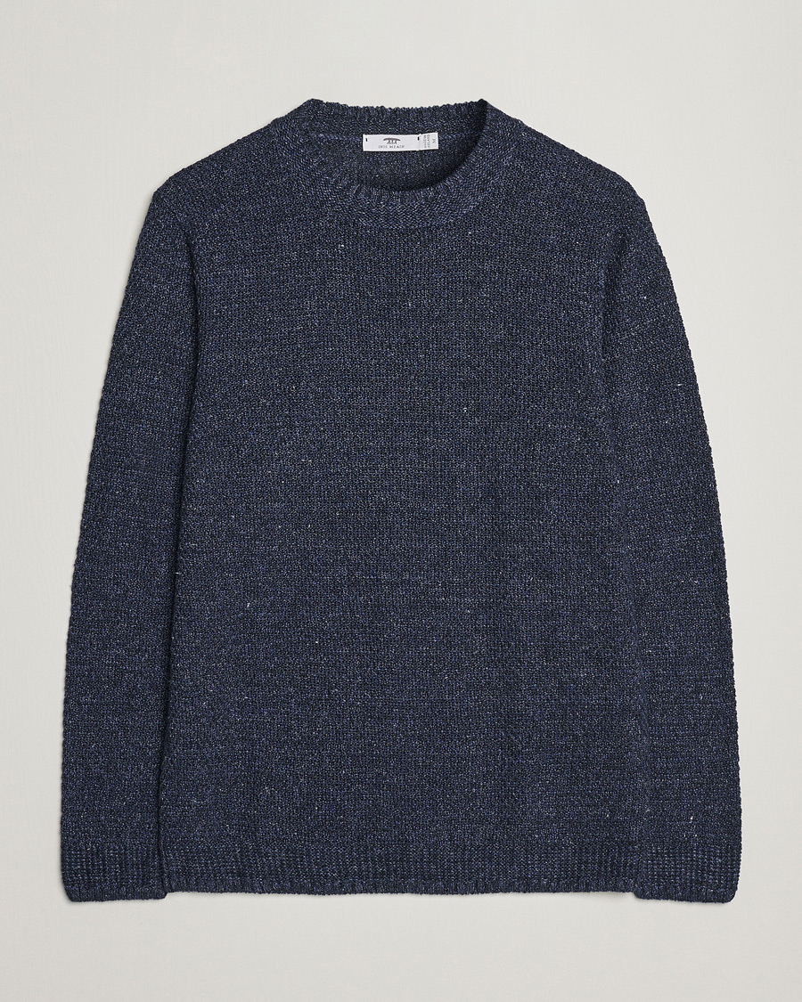 Heren | Truien | Inis Meáin | Moss Stiched Linen Crew Neck Dark Blue