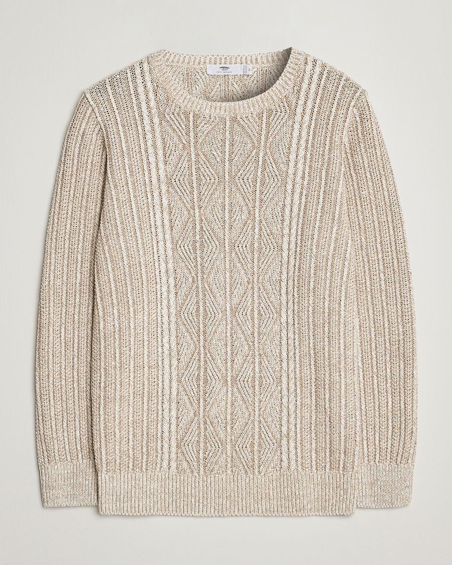 Heren | Truien | Inis Meáin | Patented Aran Knitted Linen Crew Neck Beige