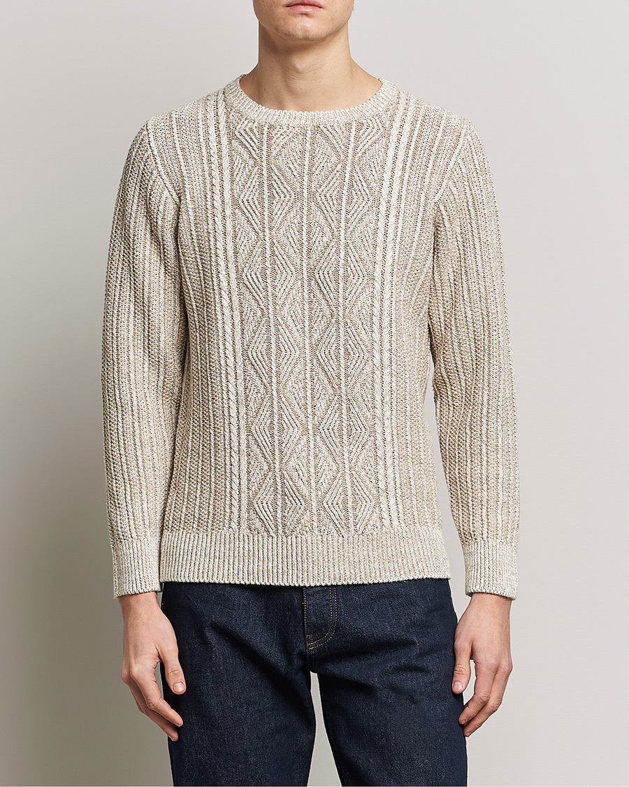 Heren | Truien | Inis Meáin | Patented Aran Knitted Linen Crew Neck Beige