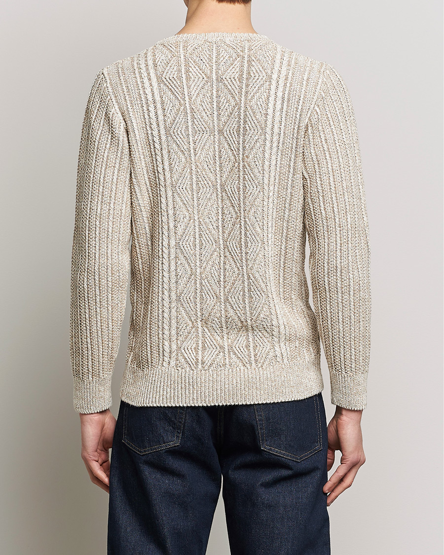 Heren | Truien | Inis Meáin | Patented Aran Knitted Linen Crew Neck Beige