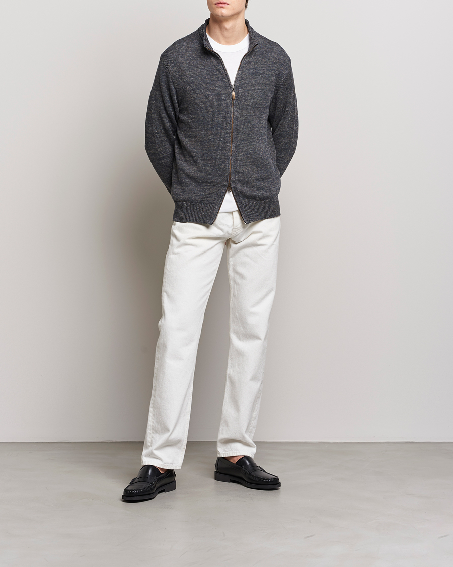 Heren | Truien | Inis Meáin | Chevron Washed Donegal Linen Zipper Stone