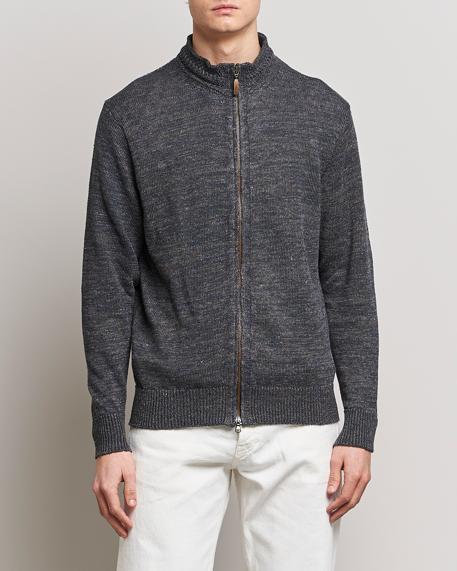 Heren | Truien | Inis Meáin | Chevron Washed Donegal Linen Zipper Stone