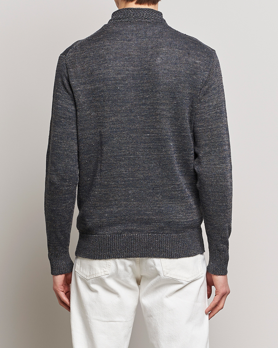 Heren | Truien | Inis Meáin | Chevron Washed Donegal Linen Zipper Stone