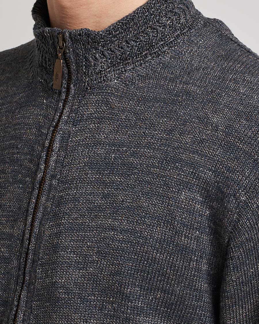 Heren | Truien | Inis Meáin | Chevron Washed Donegal Linen Zipper Stone