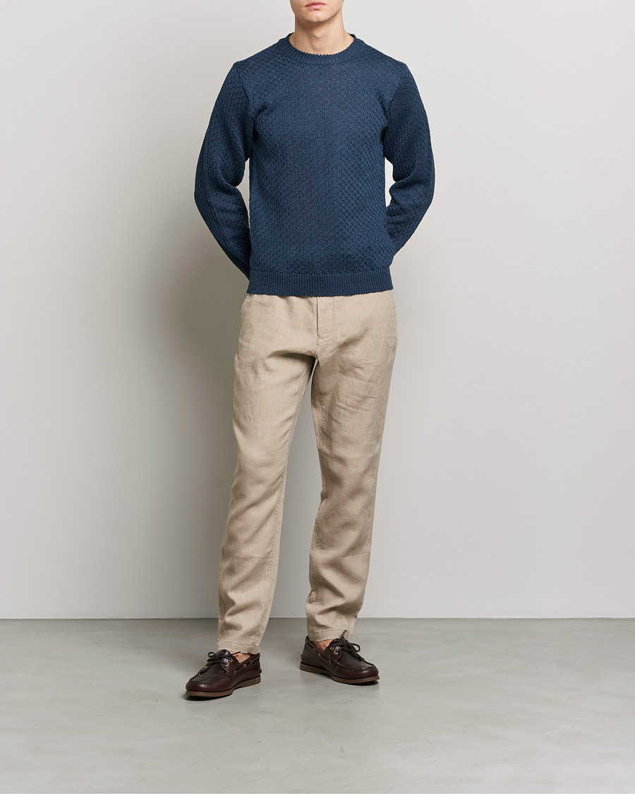 Heren | Truien | Inis Meáin | Fishnet Linen Sweater Blueberry