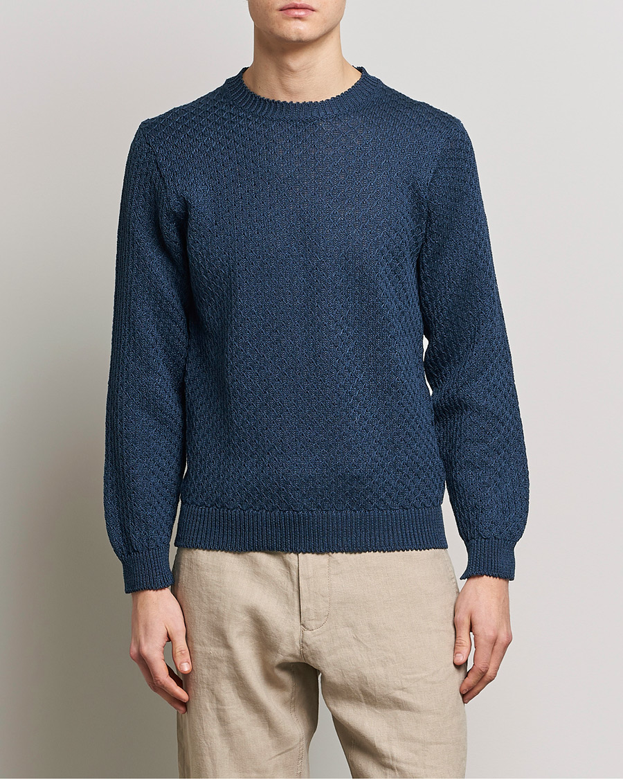 Heren | Truien | Inis Meáin | Fishnet Linen Sweater Blueberry