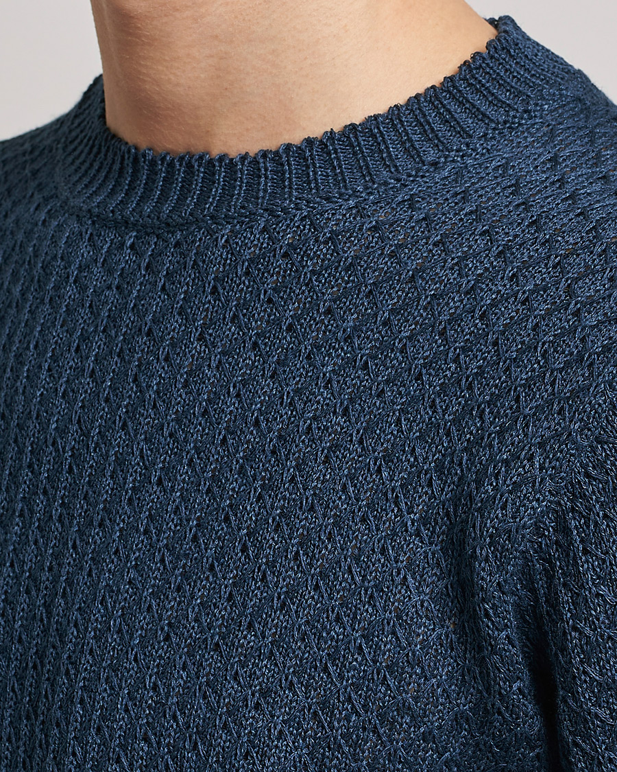 Heren | Truien | Inis Meáin | Fishnet Linen Sweater Blueberry