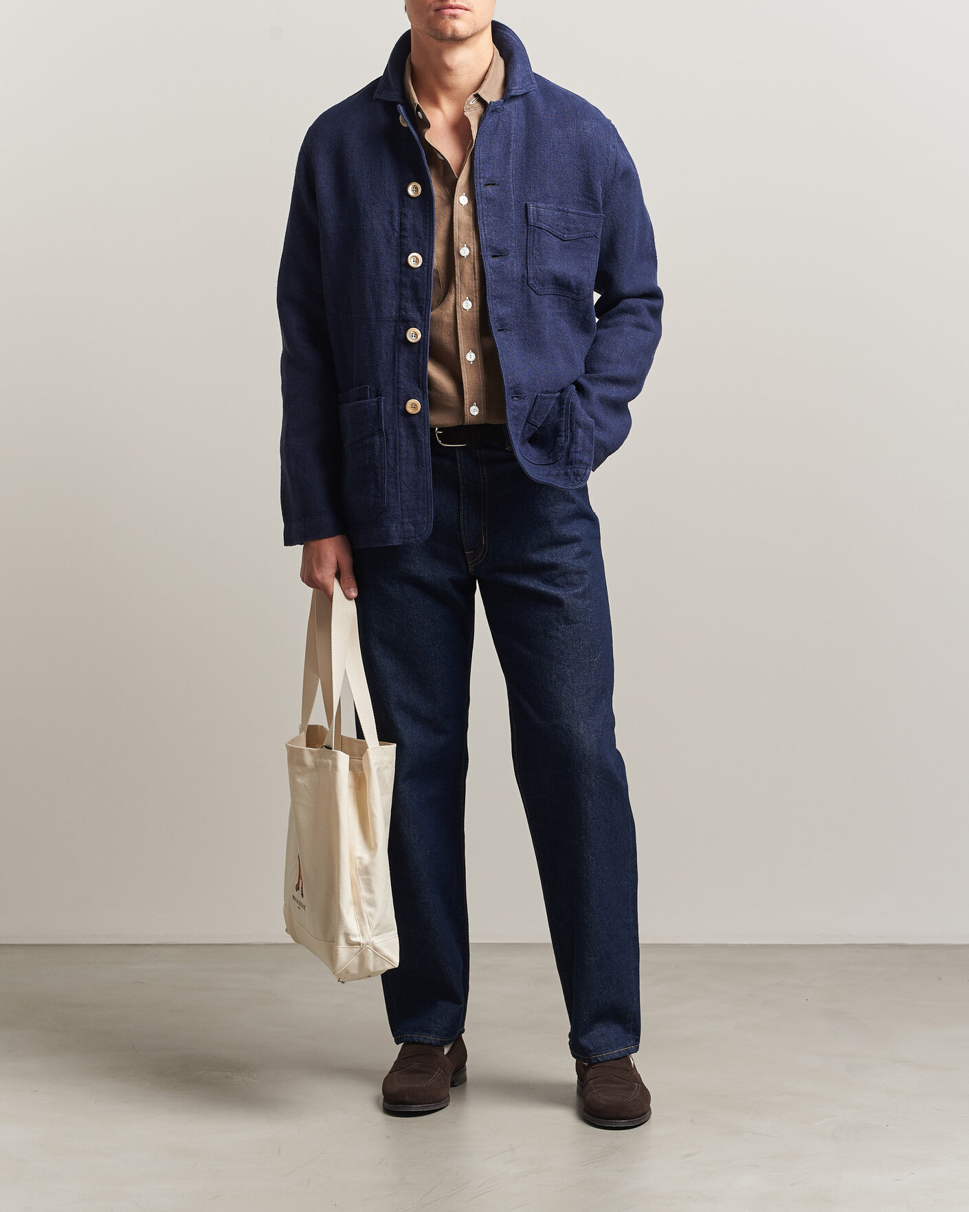 Heren | Jassen | Drake's | Heavy Linen 5-Pocket Chore Jacket Navy