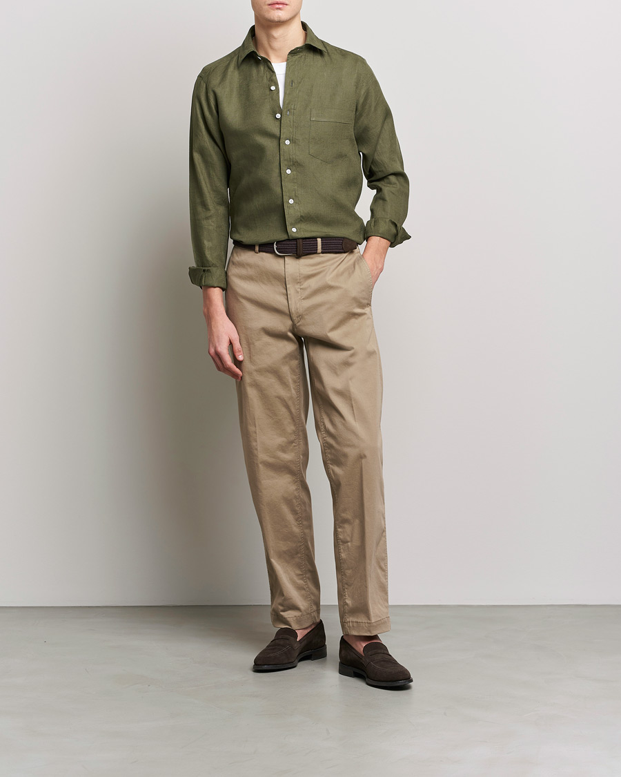 Heren | Overhemden | Drake's | Linen Summer Shirt Green