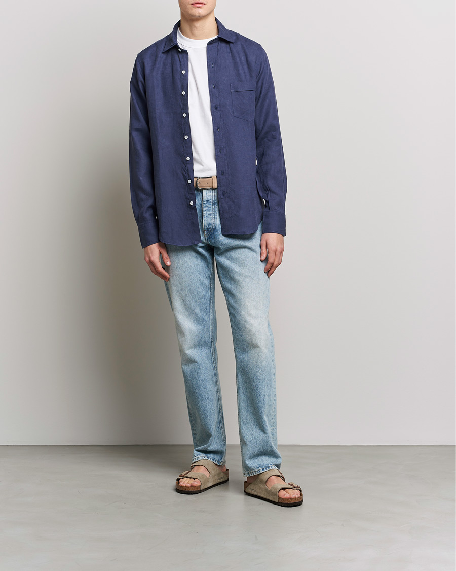 Heren | Overhemden | Drake's | Linen Summer Shirt Navy