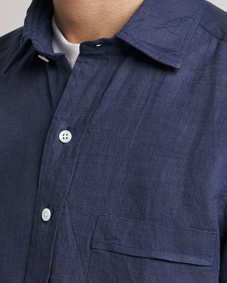 Heren | Overhemden | Drake's | Linen Summer Shirt Navy