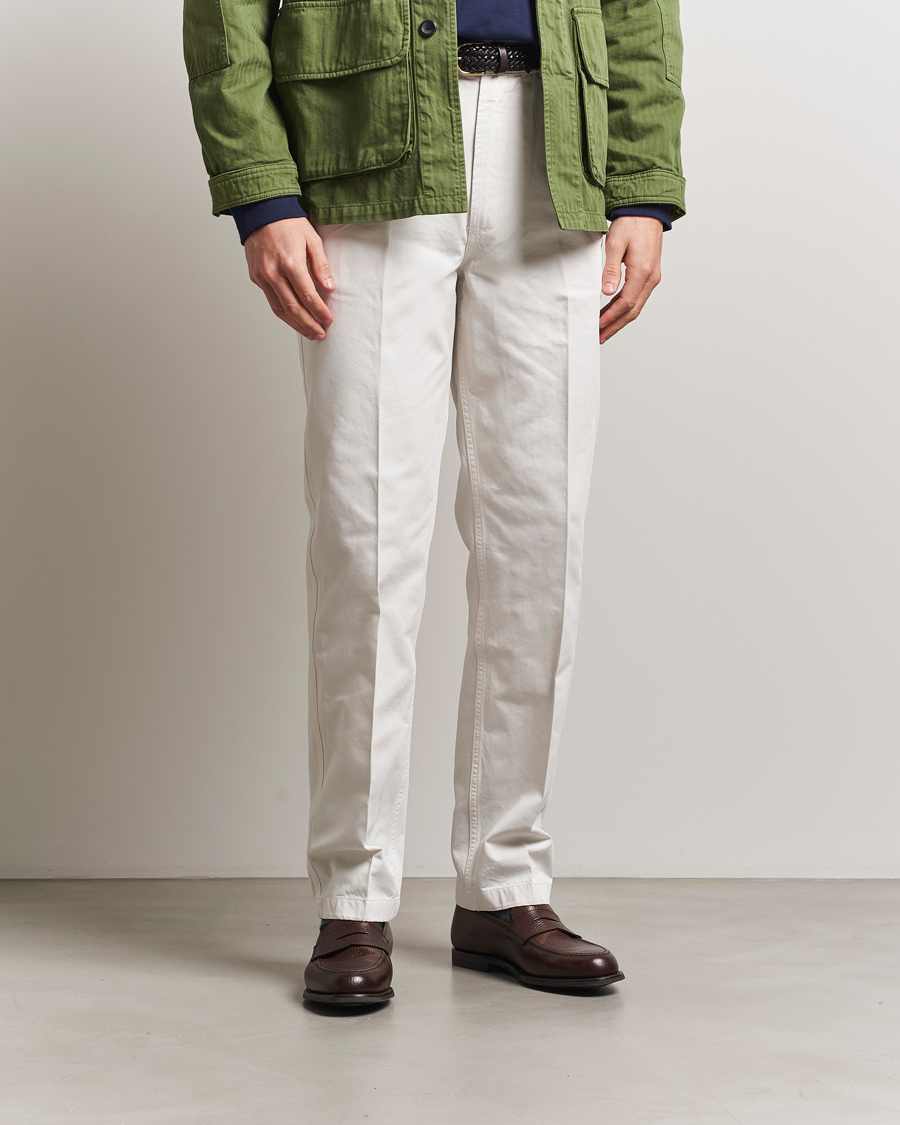 Heren |  | Drake's | Cotton Flat Front Chino Ecru