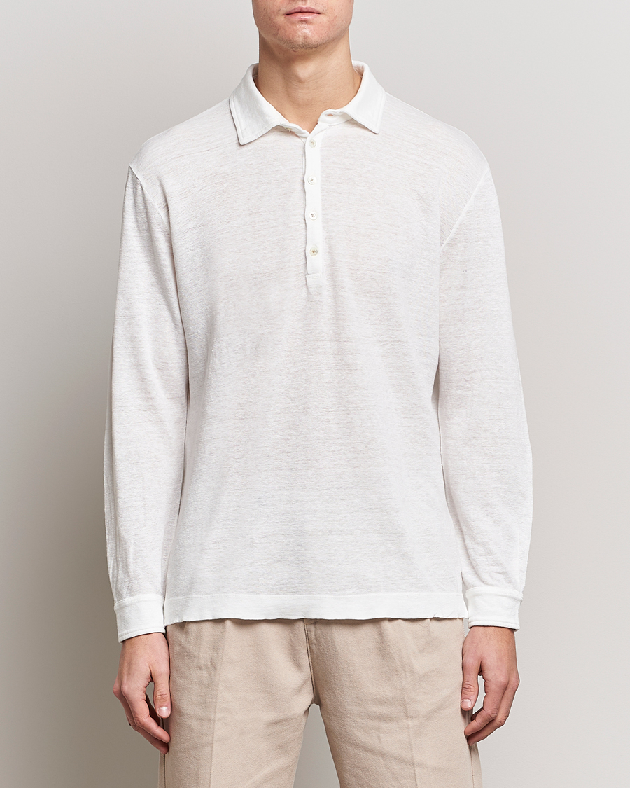 Heren | Poloshirts met lange mouwen | Massimo Alba | Raya Long Sleeve Linen Polo White