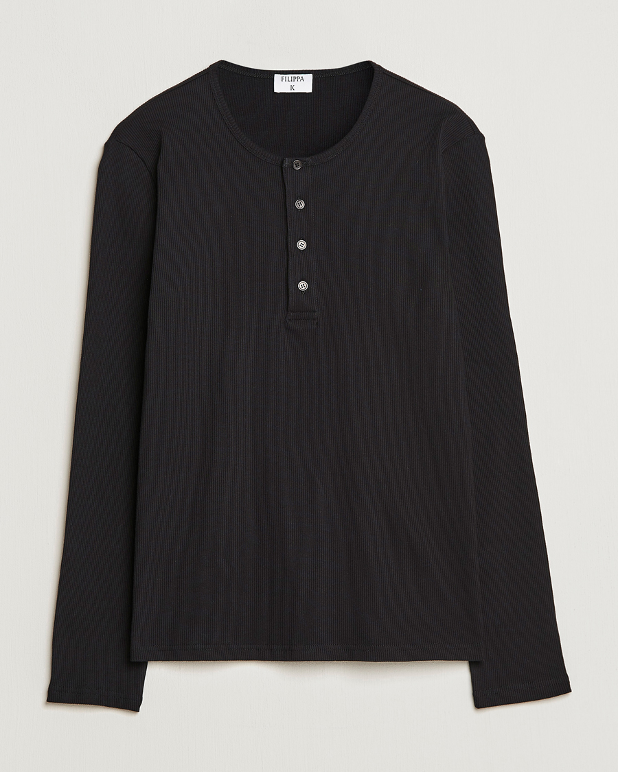 Heren | Truien | Filippa K | Rib Henley Black