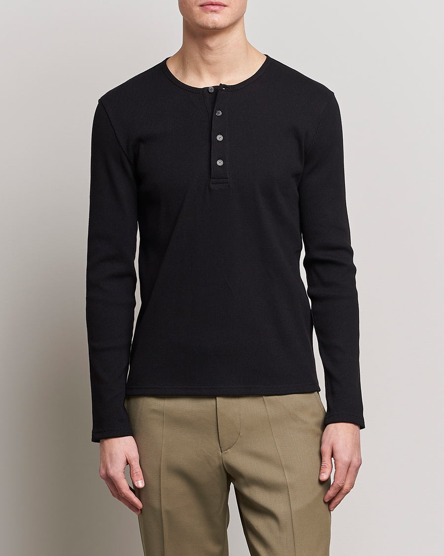 Heren | Truien | Filippa K | Rib Henley Black
