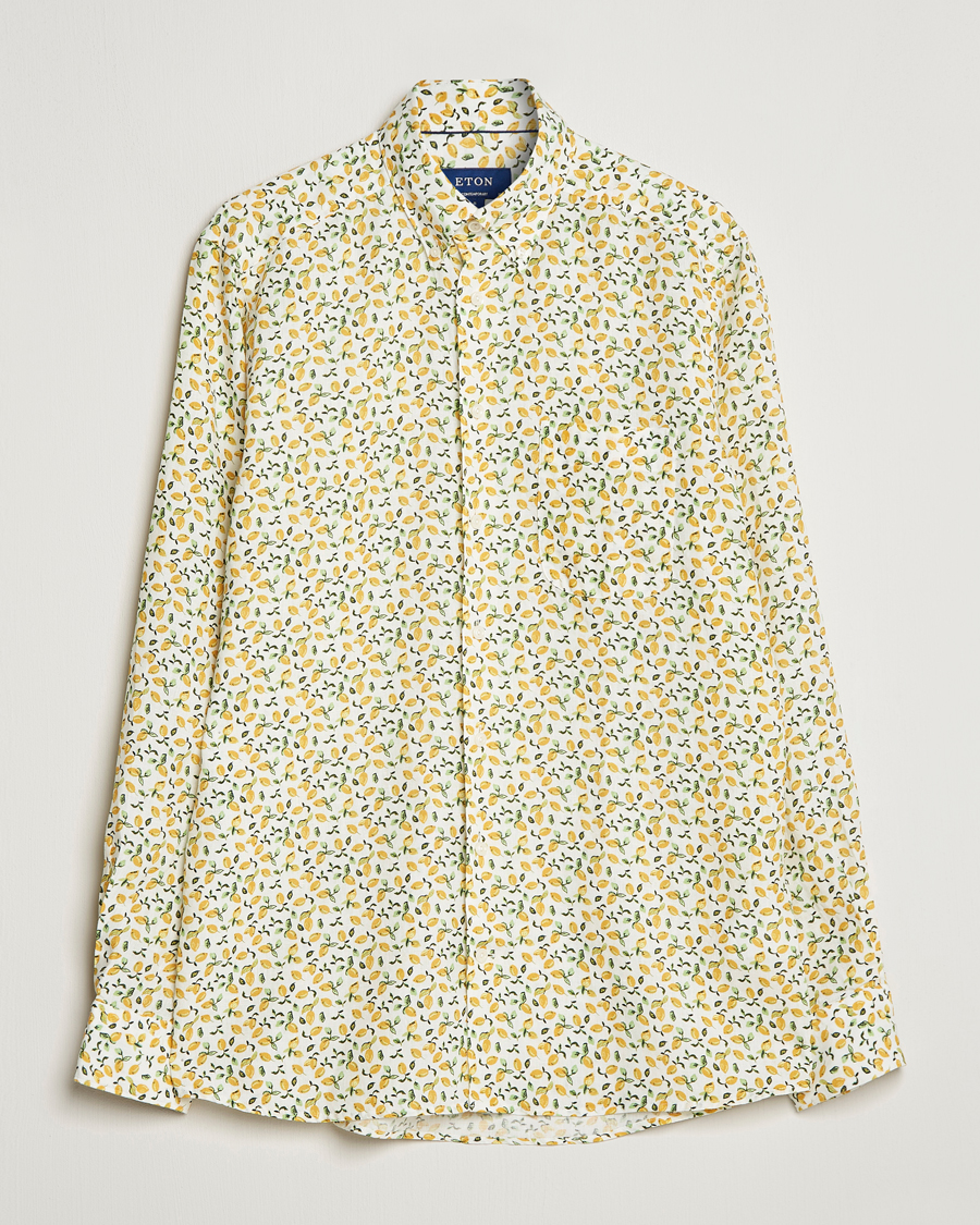 Heren | Overhemden | Eton | Lemon Print Contemporary Linen Shirt Yellow