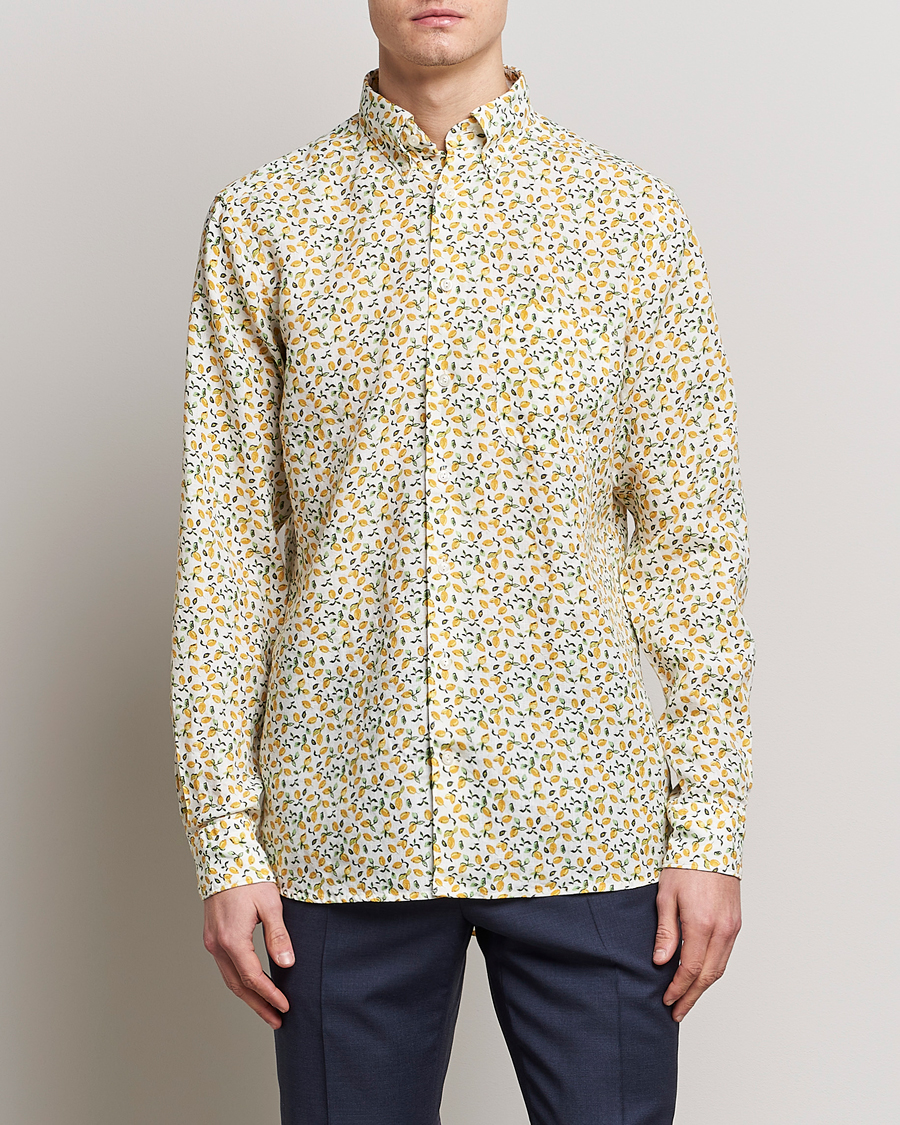 Heren | Overhemden | Eton | Lemon Print Contemporary Linen Shirt Yellow