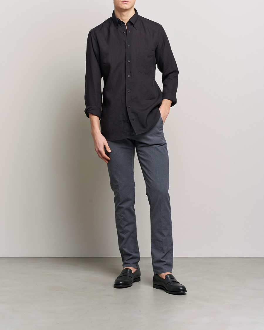 Heren | Overhemden | Eton | Slim Fit Linen Button Down Shirt Black