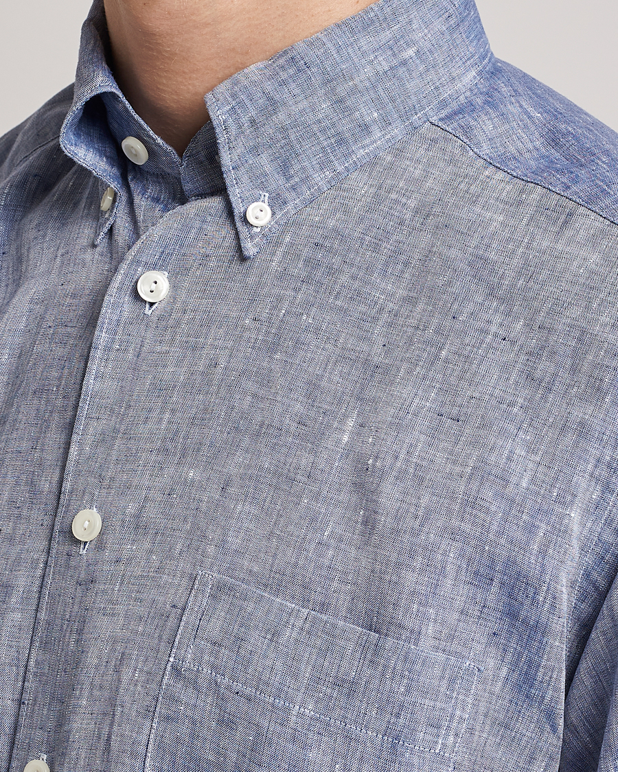 Heren | Overhemden | Eton | Slim Fit Linen Shirt Mid Blue