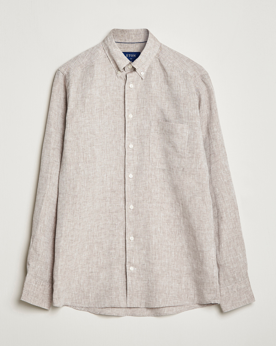 Heren | Overhemden | Eton | Slim Fit Linen Shirt Brown