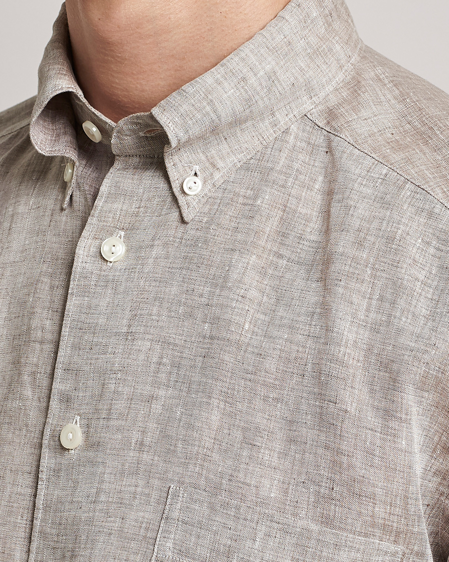 Heren | Overhemden | Eton | Slim Fit Linen Shirt Brown