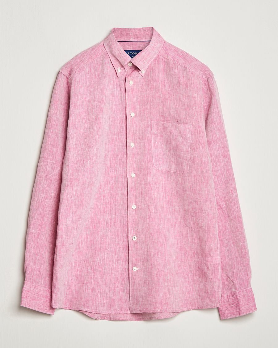 Heren | Overhemden | Eton | Slim Fit Linen Shirt Pink