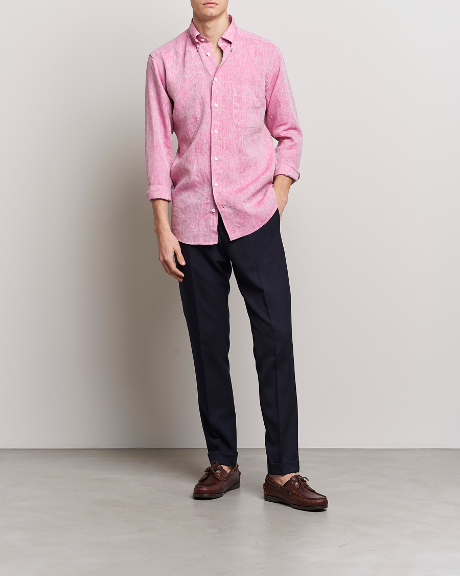 Heren | Overhemden | Eton | Slim Fit Linen Shirt Pink