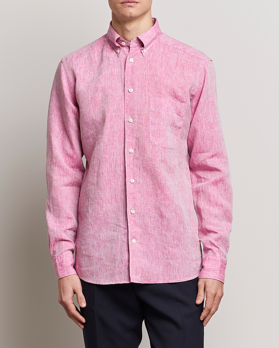 Heren | Overhemden | Eton | Slim Fit Linen Shirt Pink