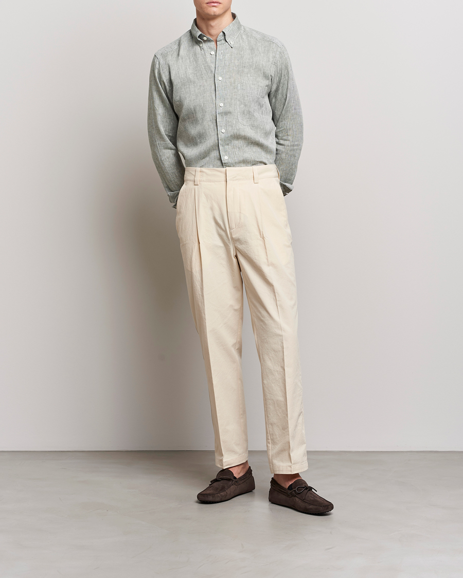 Heren | Overhemden | Eton | Slim Fit Linen Shirt Green