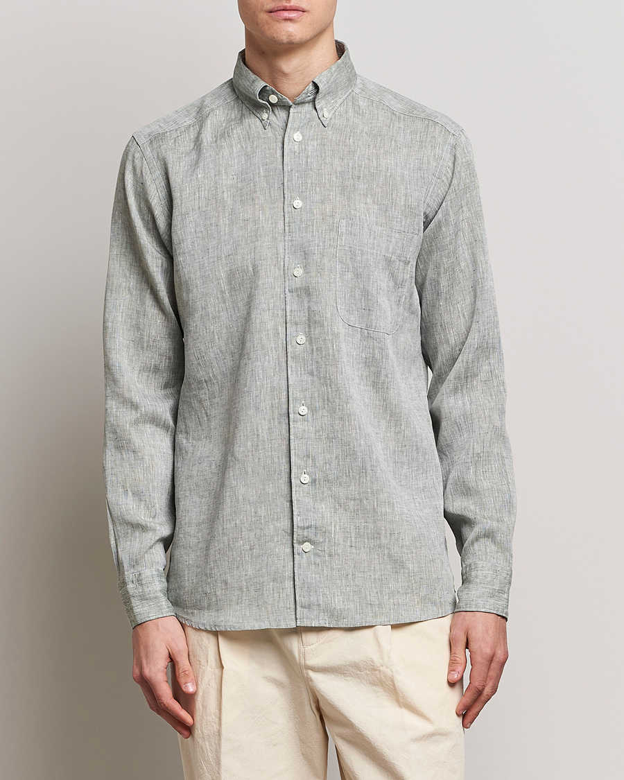 Heren | Overhemden | Eton | Slim Fit Linen Shirt Green