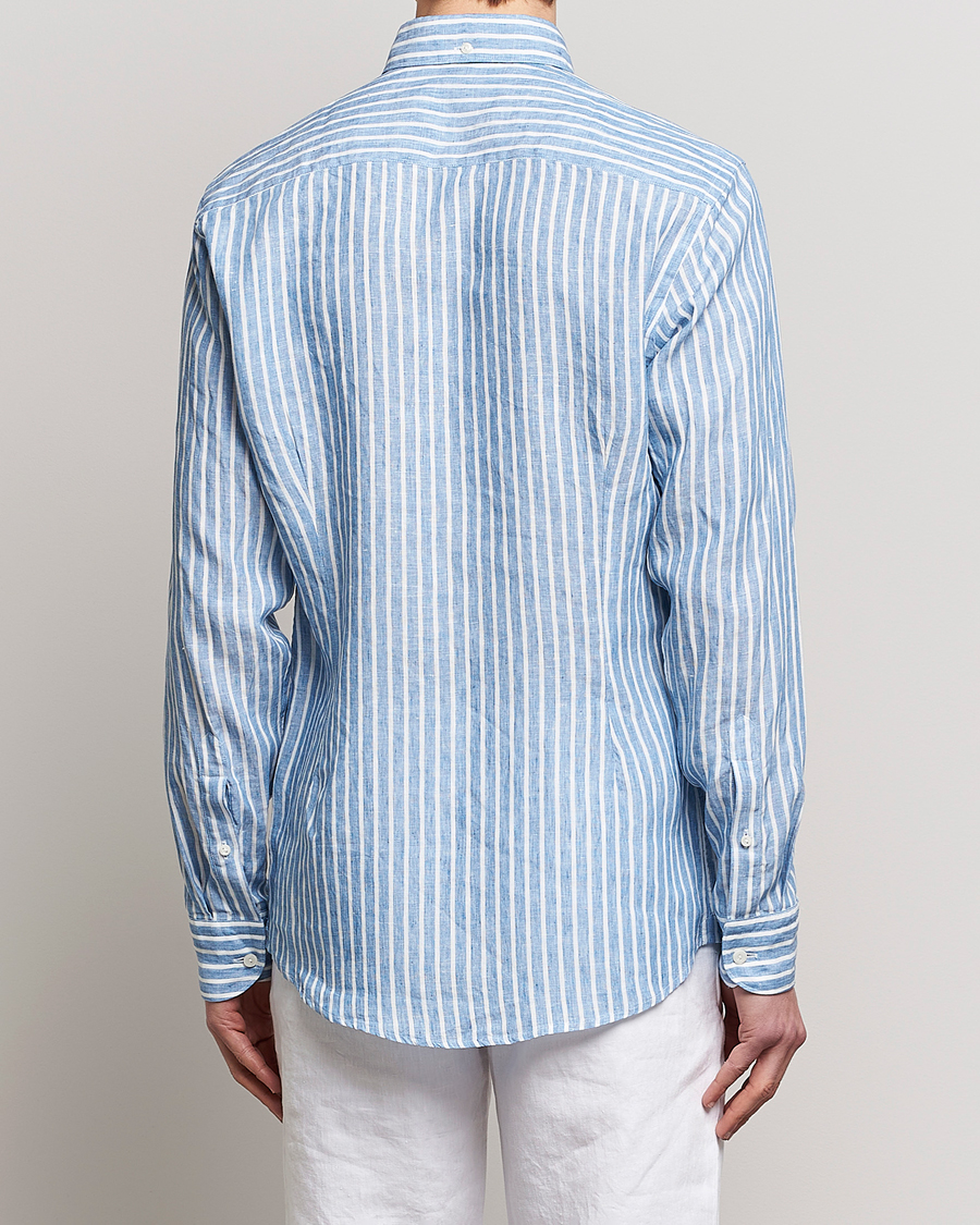 Heren | Overhemden | Eton | Slim Fit Striped Linen Shirt Mid Blue