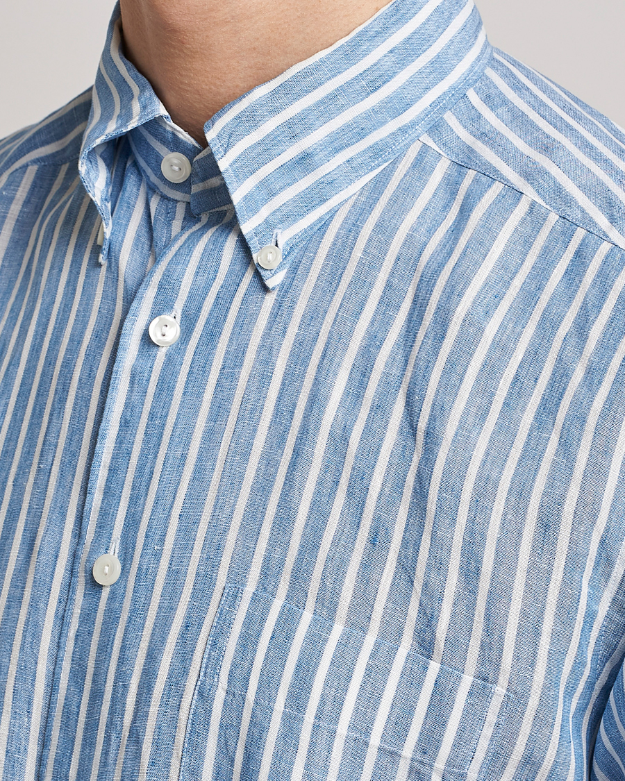 Heren | Overhemden | Eton | Slim Fit Striped Linen Shirt Mid Blue