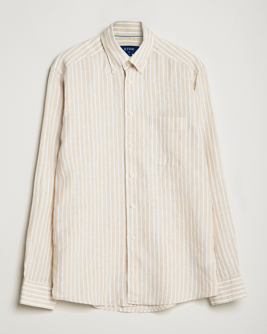 Heren | Overhemden | Eton | Slim Fit Striped Linen Shirt Brown