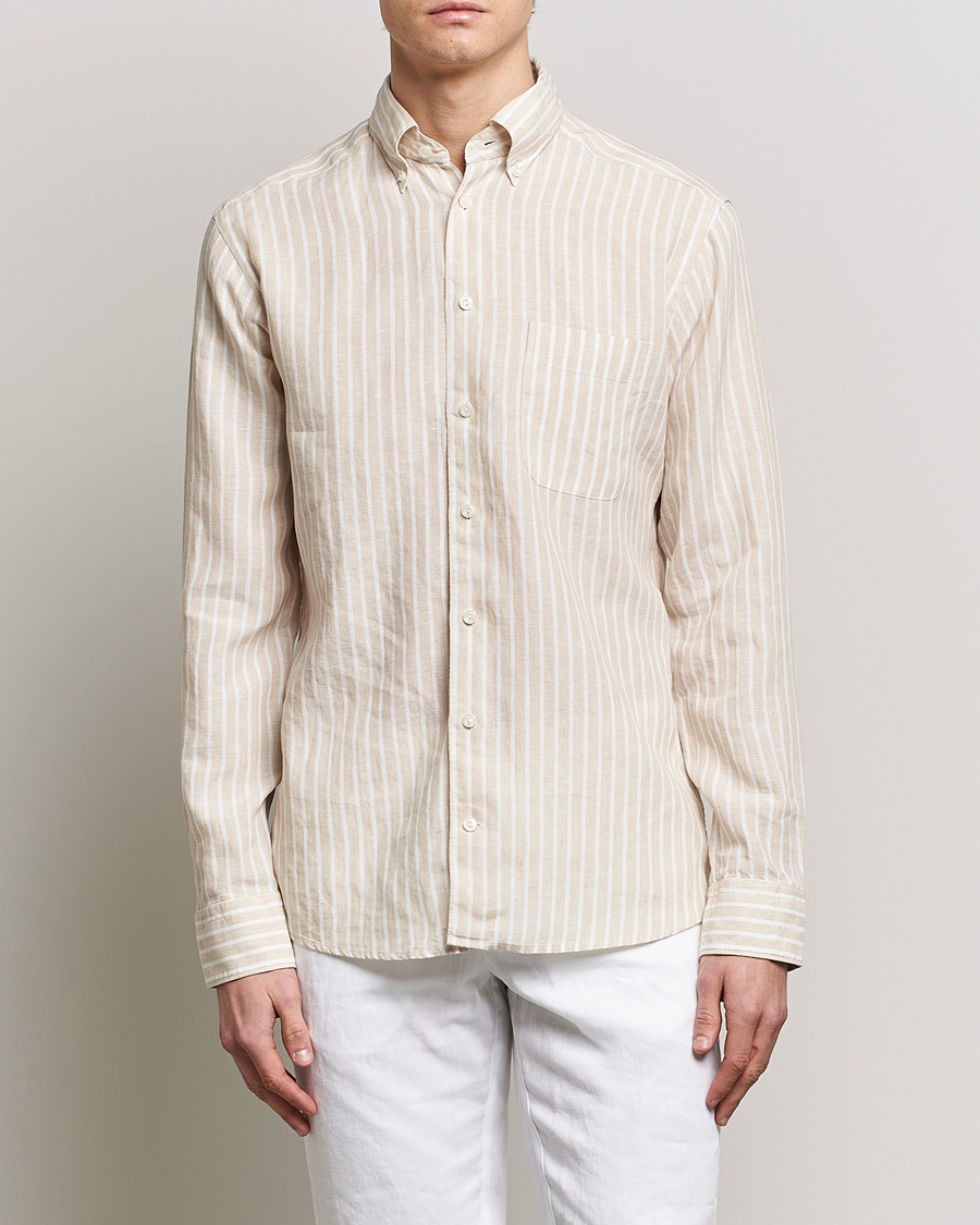 Heren | Overhemden | Eton | Slim Fit Striped Linen Shirt Brown