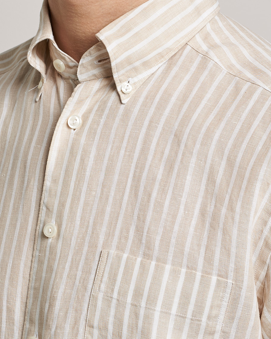 Heren | Overhemden | Eton | Slim Fit Striped Linen Shirt Brown