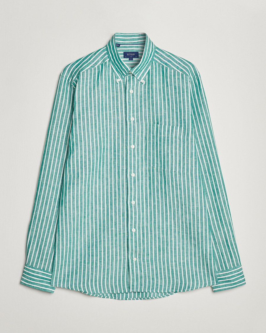 Heren | Overhemden | Eton | Slim Fit Striped Linen Shirt Green