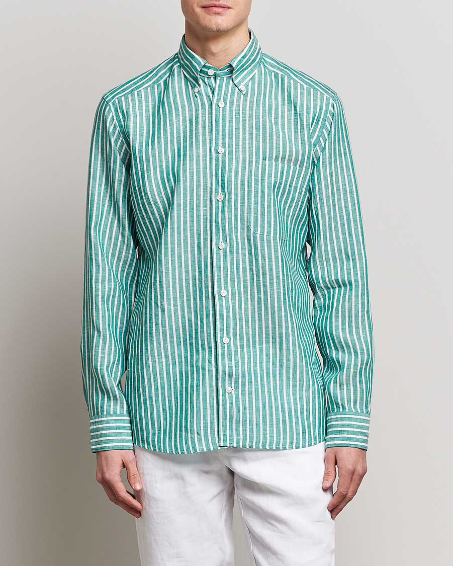 Heren | Overhemden | Eton | Slim Fit Striped Linen Shirt Green