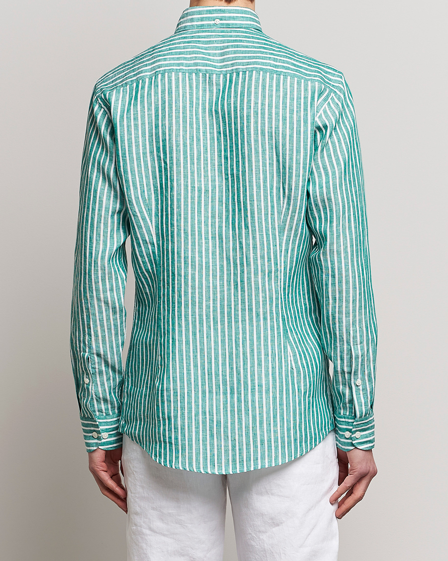 Heren | Overhemden | Eton | Slim Fit Striped Linen Shirt Green