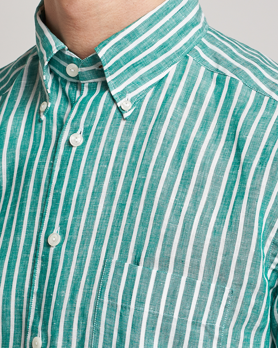 Heren | Overhemden | Eton | Slim Fit Striped Linen Shirt Green