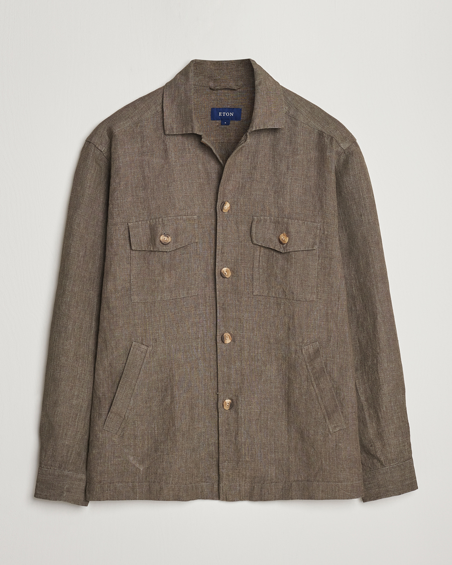 Heren | Overhemden | Eton | Linen Twill Overshirt Dark Green